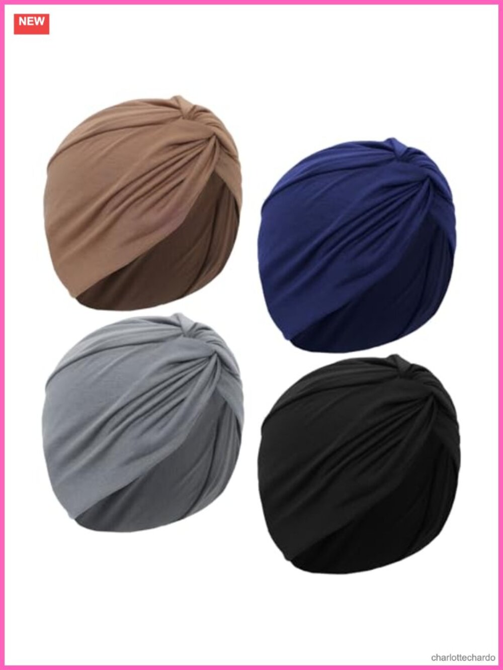 4 Pc Stretchy Pre Tied Turban Head Wraps Women Sleep Chemo Cap Set